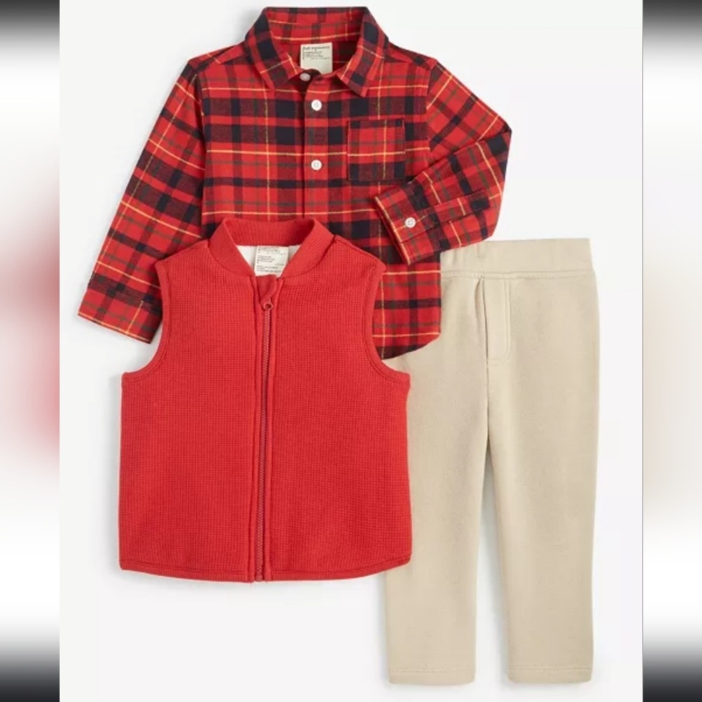 First Impressions Baby Boys Waffle Vest, Shirt & Pants Set‎